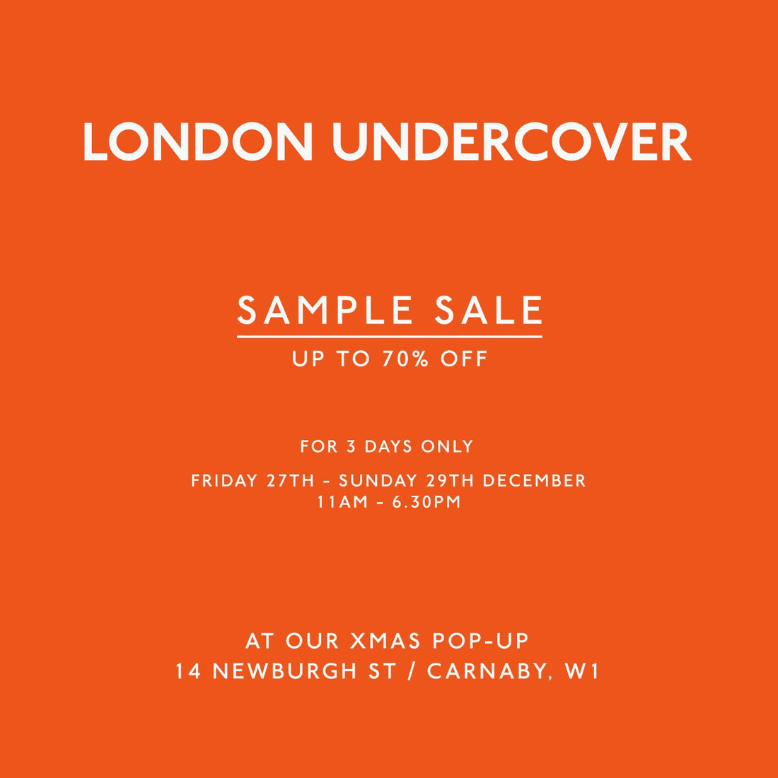 Sample Sale: Fri 27th - Sun 29th December