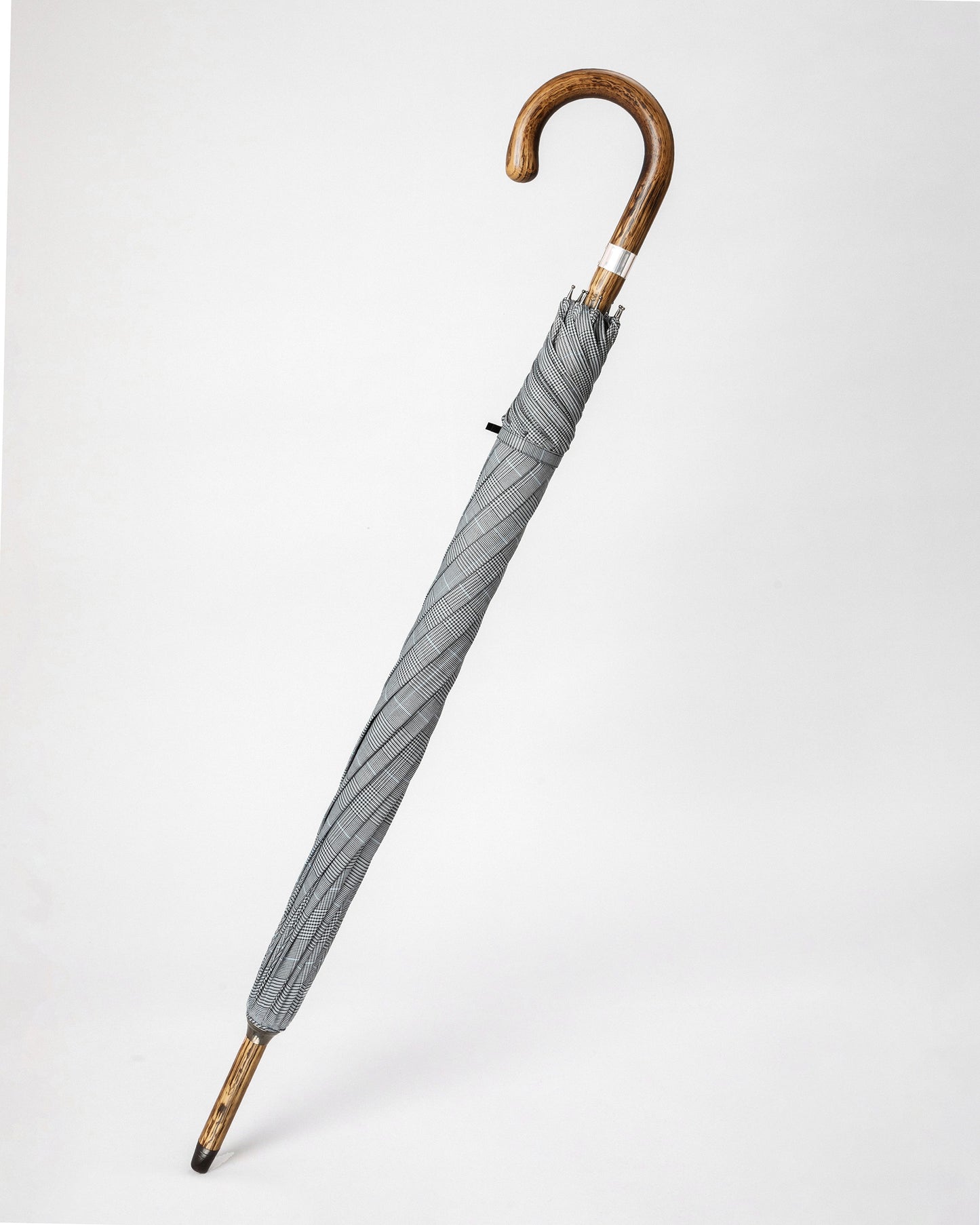 Prince of Wales Check Oak Solid Stick Umbrella