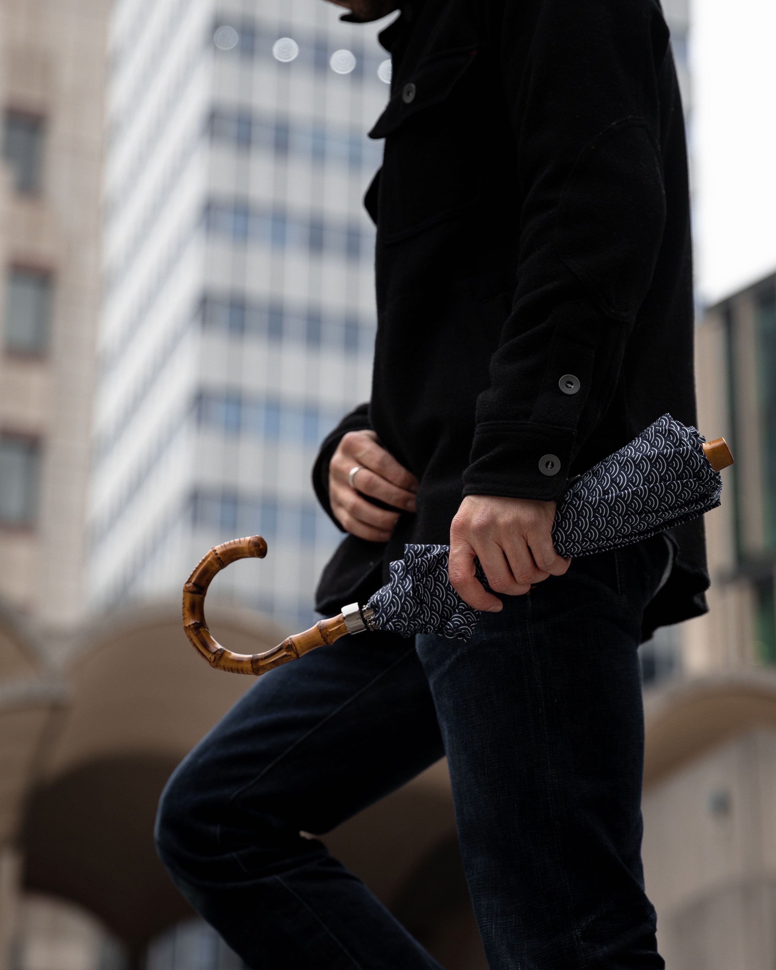 London Undercover Black Whangee Telescopic Umbrella