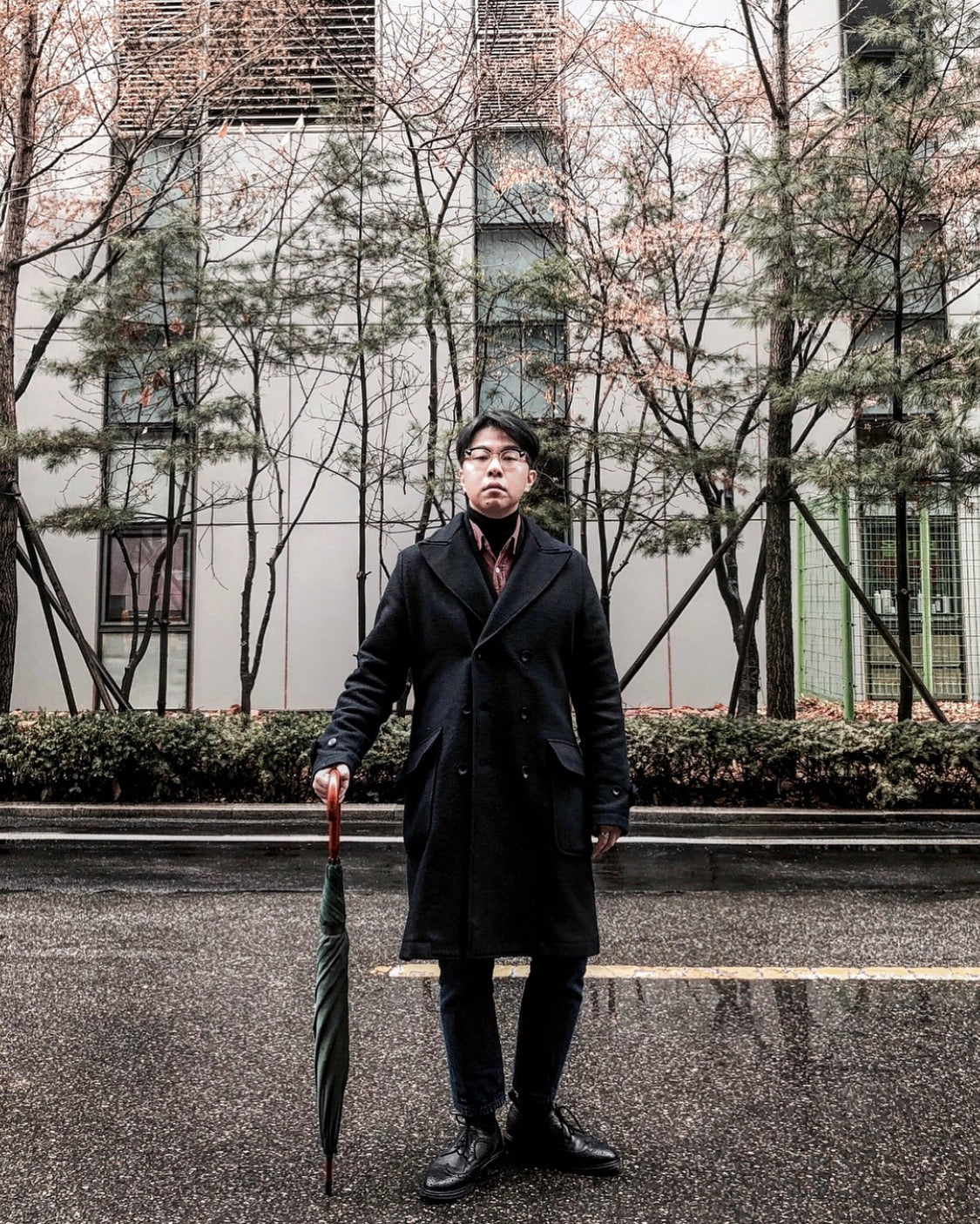 Navy Oxford Stripe Classic Umbrella London Undercover