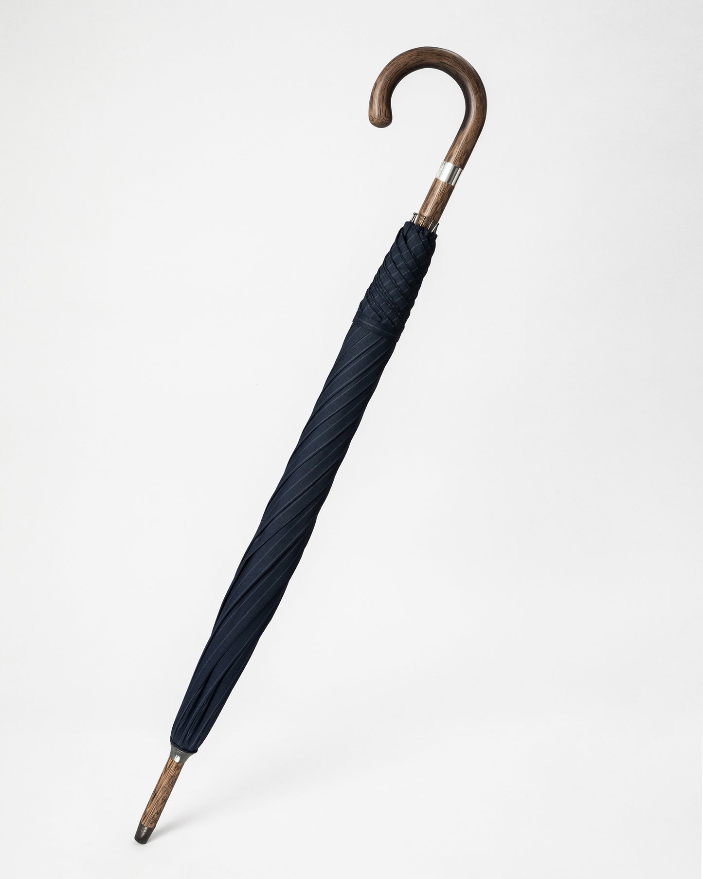 Navy Pinstripe Oak Solid Stick Umbrella