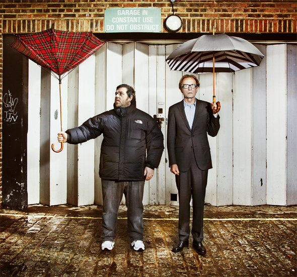 Bill Nighy and Nick Frost with London Undercover Umbrellas