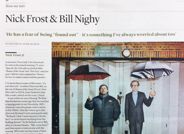 Bill Nighy and Nick Frost with London Undercover Umbrellas in The Independent on Sunday
